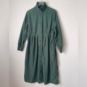 90s Corduroy Button Down Maxi Dress Forest Green 16